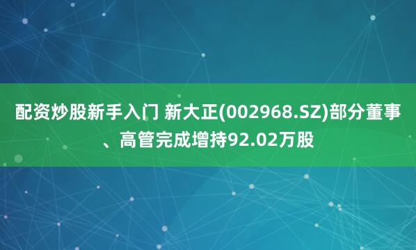配资炒股新手入门 新大正(002968.SZ)部分董事、高管完成增持92.02万股